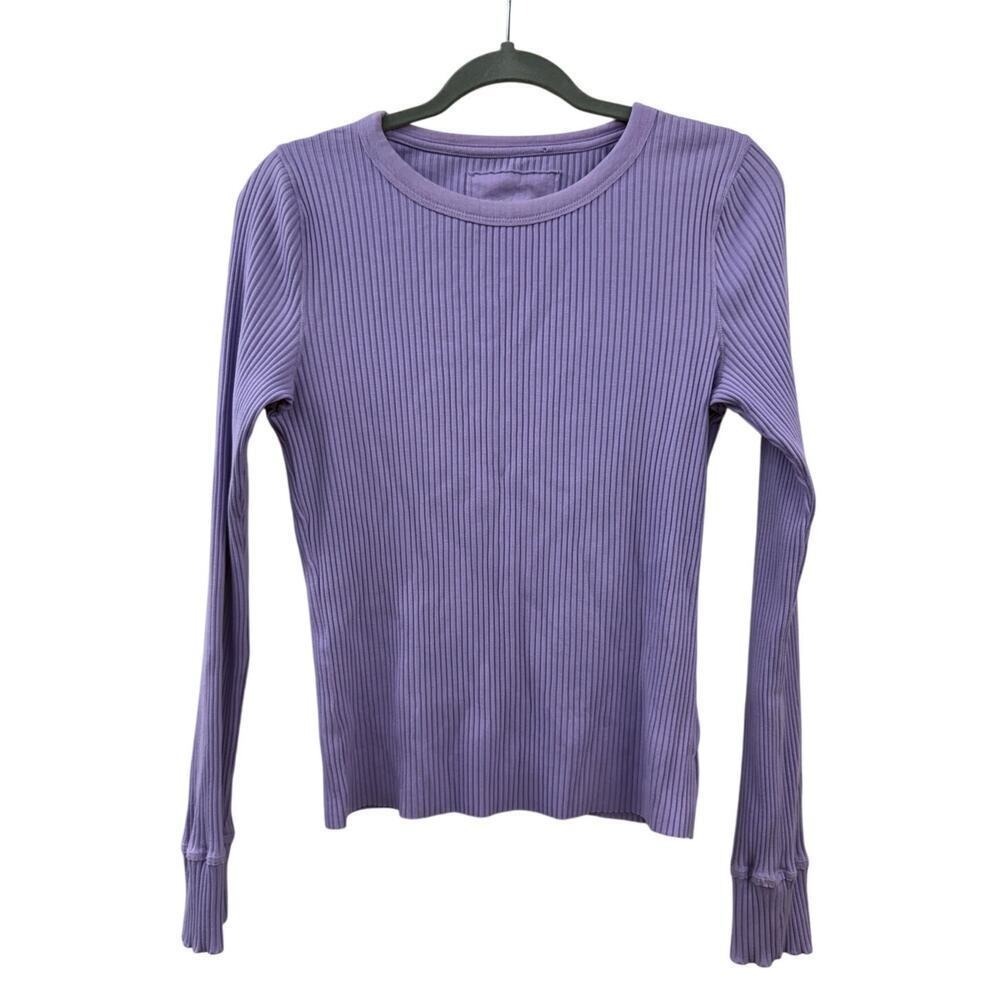 Aerie Casual Ribbed Long Sleeve Pullover Top Womens Lilac Medium Bodycon Stretch